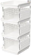 Lifewit Plastic Stackable Storage Baskets, 4 Tier Stacking Bins for Food and Clothes, Multifunctional Organizer for RV, Kitchen, Playroom, Pantry and Bathroom, 13.8"D x 11.8"W x 28.3"H, 1 Pack, White