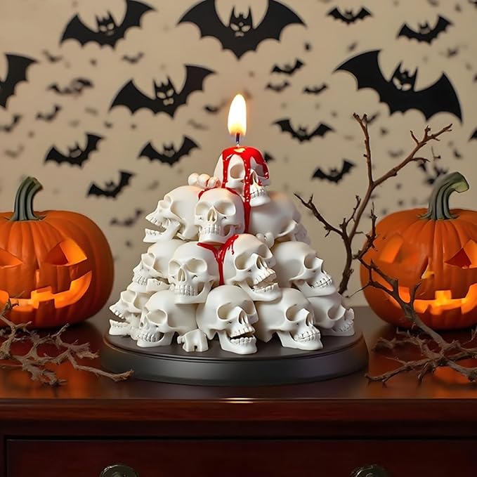 Halloween Skull Candle Mold Kit - 3D Silicone Candle Making Mold with 3 Wicks & Centering Device - Horror Skeleton DIY Candle Molds for Halloween Decor, Party & Gift (3D Skull-A)