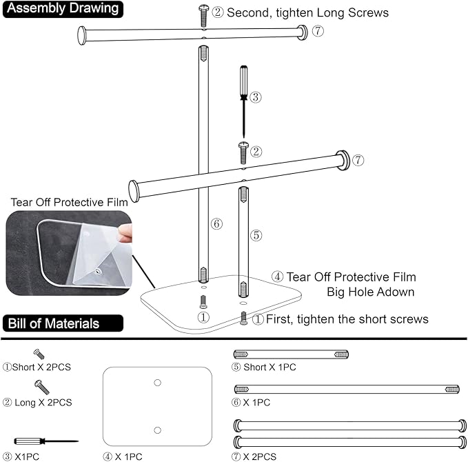 lengnoyp Premium Jewelry Stand , Solid Clear 2-Tier Acrylic Jewelry Organizer Stand & Bracelet holder Stand for Necklace Display, Ring & Watch Display