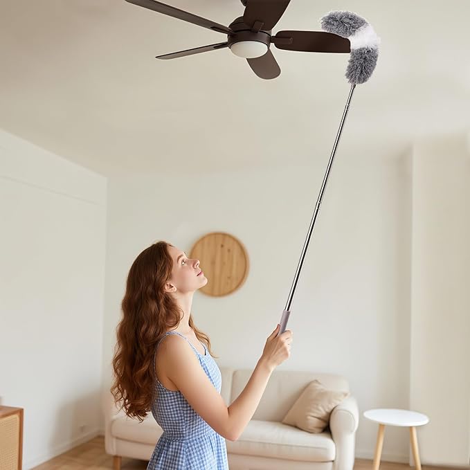 SOUJOY 12 PCS Microfiber Duster Kit with Bendable Heads and Extension Pole Up to 74'', Washable Reusable Feather Dusters for Cleaning High Places, Ceiling Fans, Blinds, Furniture, Cars