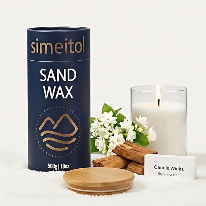 18oz Scented Candle Sand Wax, Sandalwood & Jasmine Scented Pearled Candles with a Glass Jar, Long Lasting with 120 Hours Refillable Candle Sand with 30 Wicks for Mom/ Home Decor/ Holiday Gift/ Relax