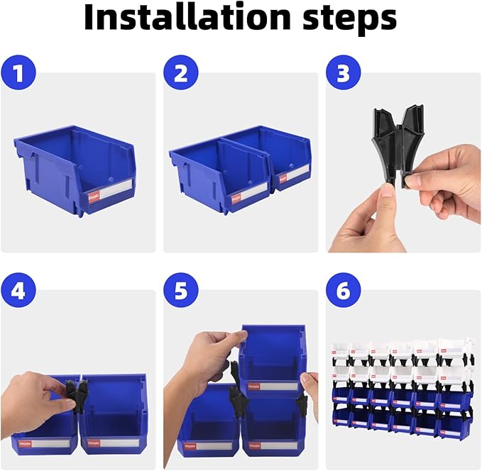 Stackable Parts Organizer 24 Pack (5x4x3 Inch), Small Parts Bins Wall Mounted Hanging Storage Bins for Screw, Hardware, Garage, Workbench & Office (Blue & Red)