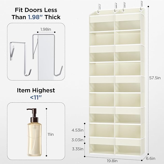 PureSpace 2 Pack 5-Tier Over The Door Organizer with 10 Side Mesh Pockets & Clear Windows, 80 lb Weight Capacity Hanging Storage for Bedroom, Nursery, Kitchen, Organize Toys, Shoes, Diapers(Beige
