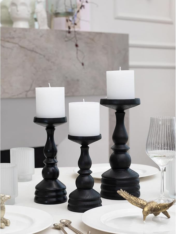 CANDWAX 3x3 Pillar Candles Set of 3 - Rustic Unscented No Drip White Candles for Home Decor, Weddings, Centerpieces