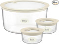Urban Green Glass Food Container Set with Glass Lid, 3 Pack, Meal Prep Containers with Silicone Airtight Lid, 1 Large Glass Salad Bowl, 2 small dressing containers,Leakproof, 100% Plastic Free