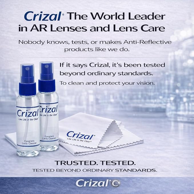 Crizal Eyeglass Cleaning Cloths – 3 Pack Premium Microfiber – Designed & Tested for AR-Coated Lenses – Trusted by Optical Professionals