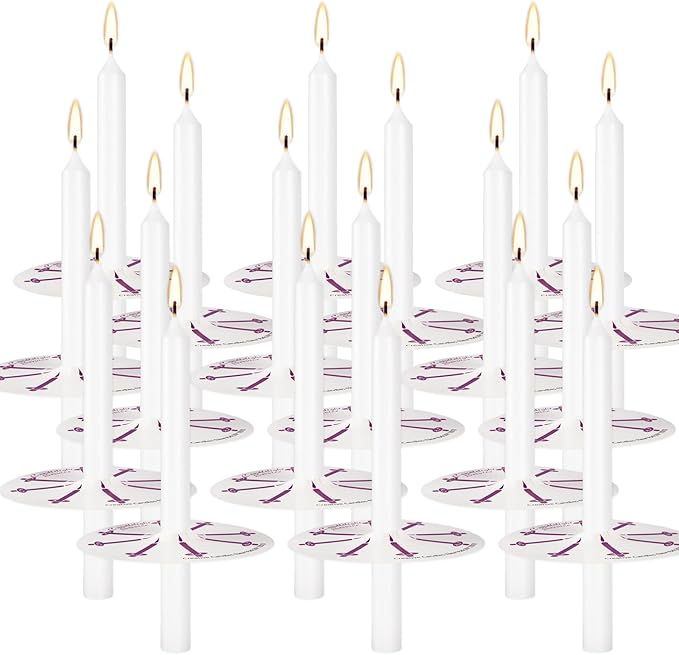 200 White Church Candles with Drip Protectors - 5-Inch Unscented Devotional Candles for Candlelight Vigil & Prayer Services, No Smoke Clean Burning Taper Candles in Bulk