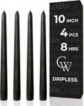 CANDWAX 10 inch Taper Black Candles Set of 4 — Dripless Tall Unscented Black Tapered Candle Sticks — Perfect for Household Decor, Dinner Centerpiece or Halloween Décor
