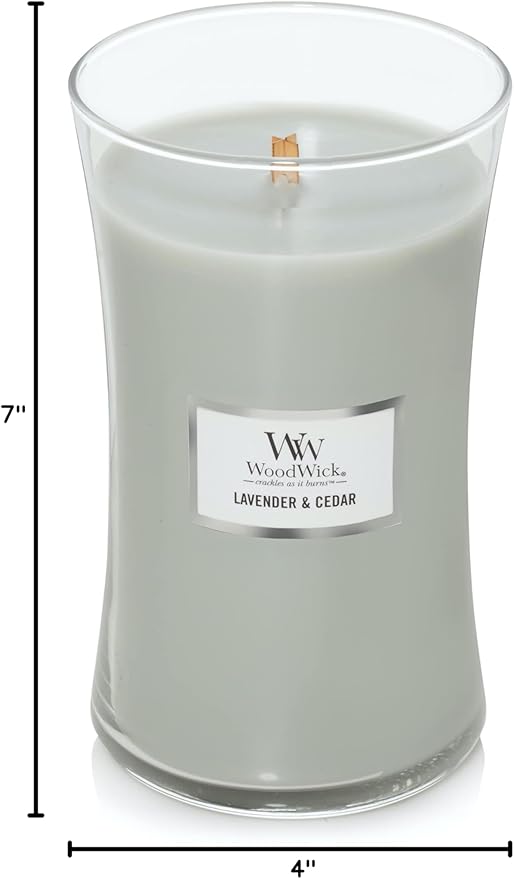 WoodWick Lavender & Cedar Holiday Candle Gifts for Women and Men, 21.5 oz Large Hourglass Candle with Crackling Wick