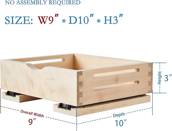 Fully Assembled Drawer Wood Pull Out Tray Drawer Box Kitchen Cabinet Organizer, Cabinet Slide Out Shelve, Wooden Pull-Out Shelf (9" W×10" D×3" H)