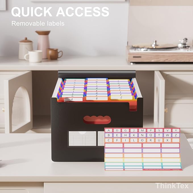 ThinkTex 26 Pockets File Folder, A4 Accordion File Organizer, Letter Size Expandable File Folders, Accordion Folder Paper Coupon Bill Receipt Organizer with 3 A-Z Alphabet Colored Tabs