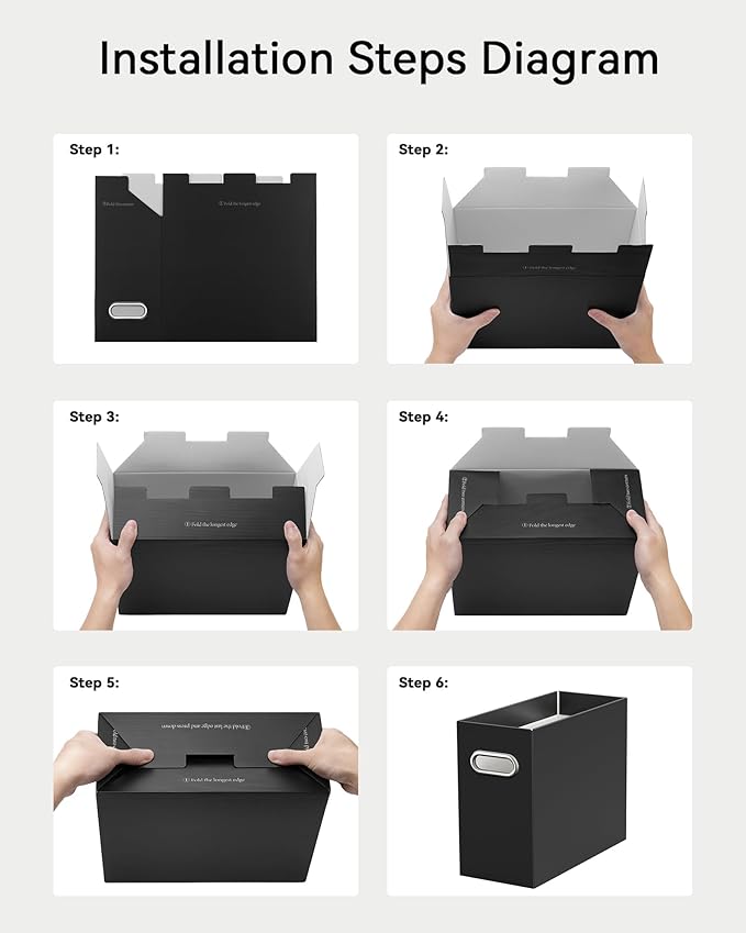 Oterri File Organizer Box, Portable Collapsible Cardboard File Folder Organizer with Handle for Letter Size Hanging Files, Document Storage Box for Home Office & Classroom (2 Packs, Black)