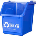Recycling Rules! 6 Gallon Stackable Recycling Bin Container in Blue, Eco-Friendly BPA-Free Handy Recycler with Handle
