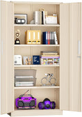 Superday Metal Storage Cabinets, 71" Storage Cabinet with Locking Door, Tall Garage Cabinet with 2 Doors and 4 Adjustable Shelves for Home Office, Classroom, Easy Assemble((Putty)