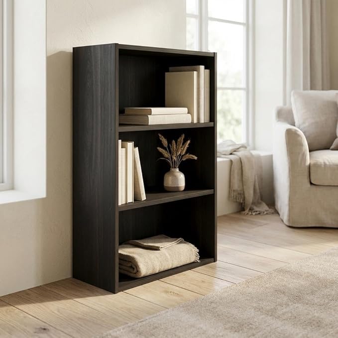 Furnifact Espresso Bookcase with Modern Design, Sturdy Wood Construction, Single Piece, Stylish Storage Solution for Living Room, Office