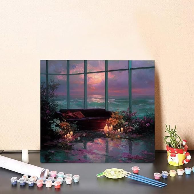 Paint by Numbers Kit for Adults Flower Paint by Numbers Sofa DIY Crafts for Adults Canvas Paintings Kits, Hobbies for Women Art With Accessories for Home Wall Decor 32x32 inch Without Frame 0-76VO
