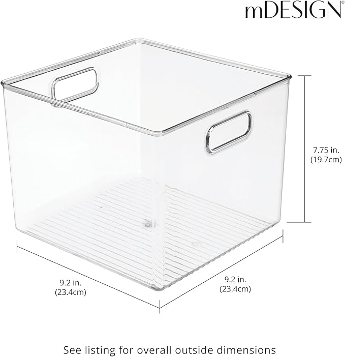 mDesign Small Modern Plastic Storage Organizer Bin Basket with Handles for Home Closet Organization - Shelf, Cubby, Cabinet, and Cupboard Organizing Decor - Ligne Collection - 2 Pack - Clear