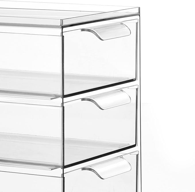 mDesign Plastic Stackable 3-Drawer Kitchen Storage Organizer - Bin with Divided Pull-Out Drawers for Pantry, Shelf, Fridge/Refrigerator, and Freezer Organization - Lumiere Collection - Clear
