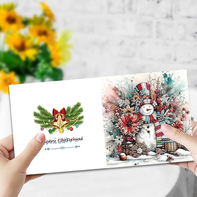 6PCS DIY Diamond Art Christmas Cards with Envelopes, Festive Holiday Greeting Cards Kit, Snowman Christmas Diamond Art Kits for Adults Kids Gifts