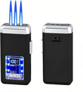 Smart Butane Torch Lighter - 4 Ignition Modes, Refillable and Rechargeable Lighters, Windproof Triple Flames with LED Battery Level and Ignition Count Display (Without Fuel) (Black)