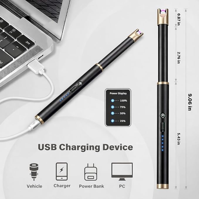 Navpeak Electric Candle Lighter Windproof USB Rechargeable Flameless Long Neck Lighter for Candles Gas Stove Fireplace BBQ Kitchen Grills (Black Champagne Gold)