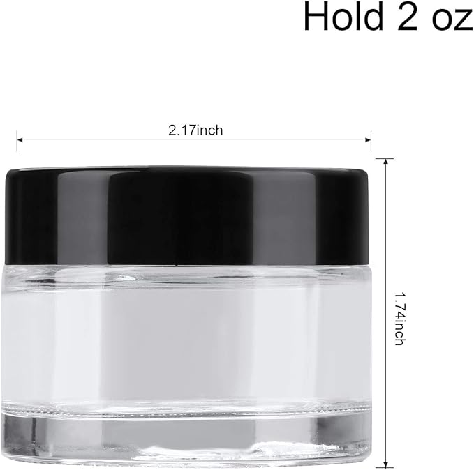 Encheng 15 Pack of 2 oz Clear Round Glass Jars, with Inner Liners and Lids, Empty Cosmetic Containers,Cream jars