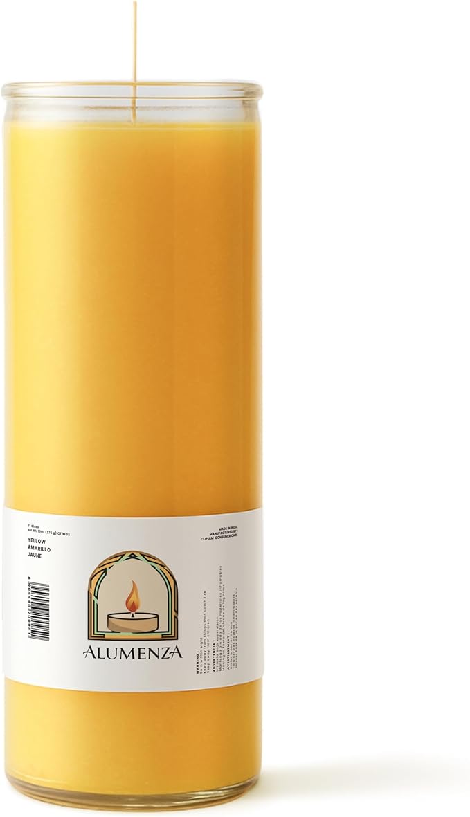 3 Pack Yellow 7 Day Candles in Glass Jar – Paraffin Wax, Clean Burning Unscented | Large & Tall Devotional Prayer Pillar Candles for Home, Memorial, Spells, Long Lasting