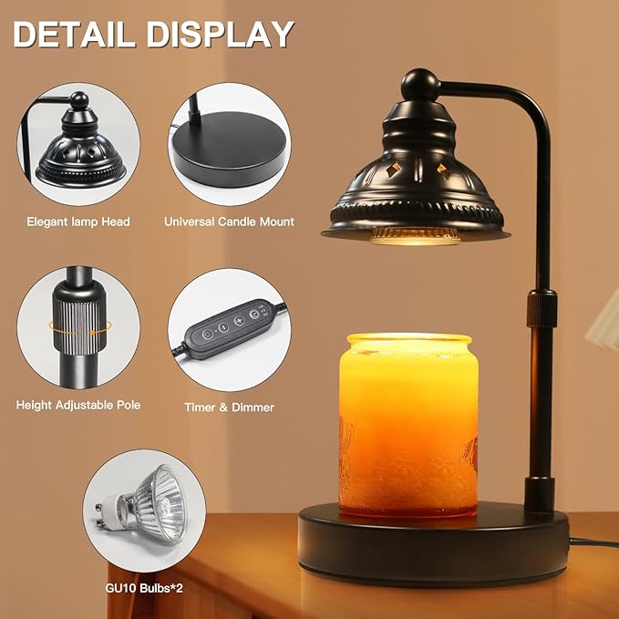 LIDORE Candle Warmer, Candle Warmer Lamp with Timer, Candle Lamp with USB Charger, Gift for Mothers Day Valentines Day Christmas New Year, Home Decor, Aromatherapy Warmer for Yoga