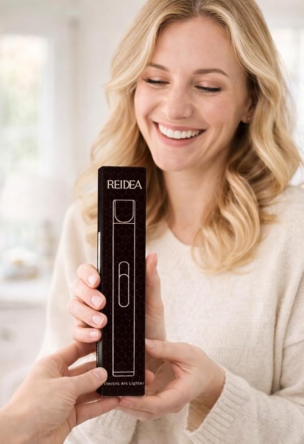 REIDEA Electric Lighter R1 Flat Candle Lighter, Windproof Flameless USB Rechargeable Arc with Safe Button and Power Indicator for Candle, BBQ and Fireworks, Rose Gold