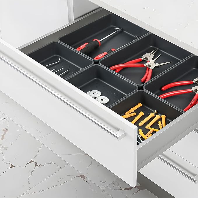 Kutesna 6 PCS Large Plastic Drawer Organizer, 9"×6" Desk Drawer Organizer and Storage Trays, Versatile Plastic Storage Bins for Makeup Vanity, Jewelries, Kitchen Utensils, Bathroom and Office