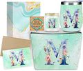 Personalized Gifts Monogrammed Birthday Gifts for Women, Her, Teacher Mother in Law Wedding Christmas Initial Wine Tumbler Makeup Bag Scented Candle Bracelet Set, (Aesthetic Green Flower M)