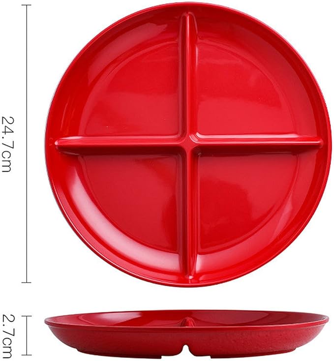 Red Divided Plates Portion Control Plates for Adults Dinner Tray, Snack Fruit Plate Toddler Plate Kids Snacks Tray BPA Free - 1 Pack