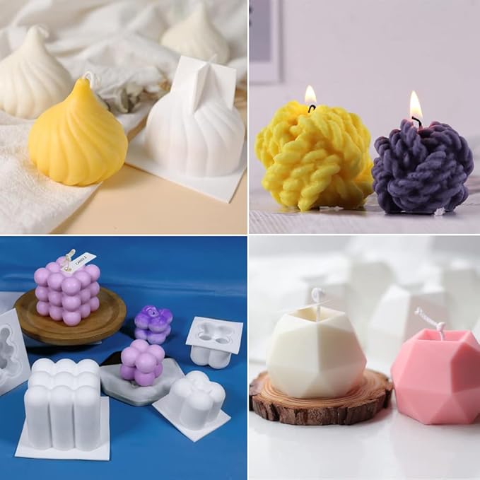 6Pcs Silicone Candle Molds Set for Candle Making, Yarn Ball Bubble Candle Mold, 3D Rose Silicone Mold, Cake Mold for Baking Desser, Silicone Mold for Soy Wax, Soap, DIY Scented Candle