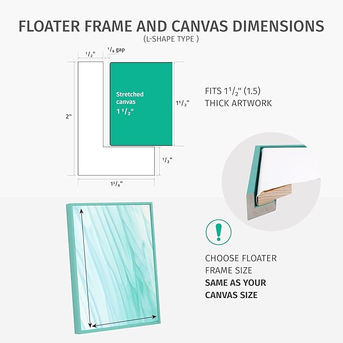 Pixy Canvas Floater Frame 5x15 for 1-1/2 (1.5) inch Deep Canvas Paintings/Canvas Prints/Wood Canvas Panels/Wall Art/Wall Decor/Home Decor/Artwork (White, 5 x 15 inch, Portrait)