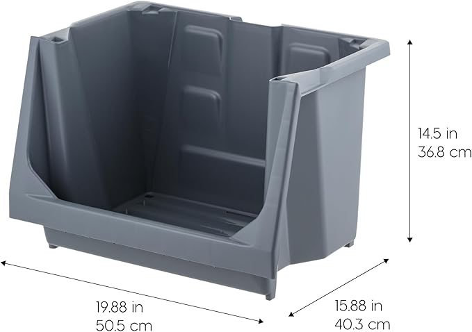 IRIS USA Open Front Storage Bins, Large - 3 Pack, Heavy Duty Garage Storage, Stackable Storage Bins, Tools Hose Household Product Sporting Goods, Wide Open Front, Interlocked Secure Stacking, Gray