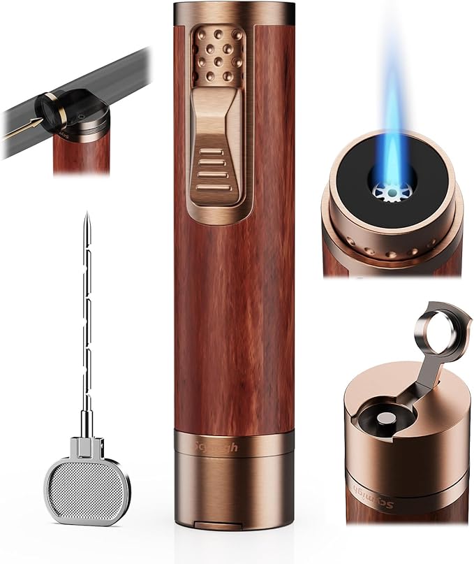 Torch Lighter, All-in-one Torch Lighter with Punch, Holder, Draw Enhancer Tool, Windproof Jet Flame Lighters, Gifts for Men Accessories, Refillable Butane Lighters for Candles, Travel (Without Gas)