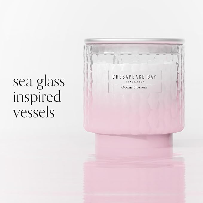 Chesapeake Bay, 11oz Ocean Blossom Scented Candle, Mood Evoking Fragrance, Textured Sea Glass-Inspired Jar, Premium Soy Blend Wax with Essential Oils, Coastal Fragrance for Home Décor or Gifting