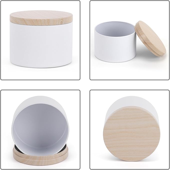 24pcs 8oz white Candle tins with Metal Wood-Grain Printing Lids. Candle Jars,Bulk Candle tins for Making Candles,Candle Making Jars (8OZ, WHITE)