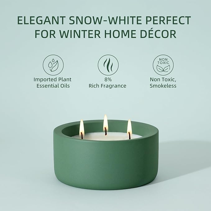 Viyffo 3 Wick 20oz Large Green Scented Candle – Pine & Cinnamon, Non Toxic Soy Candle for Women & Men, Matte Ceramic Jar, Perfect Luxury Home Fragrance, Elegant Décor & Premium Gift