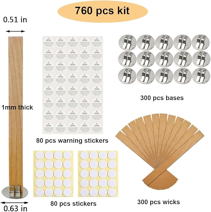 300pcs Thickened Wood Wicks Wooden Candle Wick with Stickers and Bases Candle Wicks for Candle Making Crackling Sound 5.1 X 0.5 Inch Wooden Wicks for Candle Making 300 pcs in Total