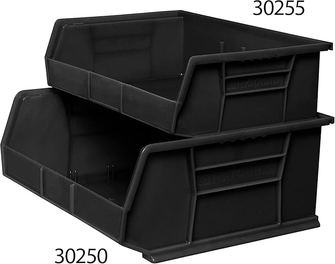 Akro-Mils 30255 AkroBins Plastic Storage Bins, Space-Saving Stackable Bins for Garage, Pantry, Craft Organization, 11" x 16" x 5", Black, 6-Pack