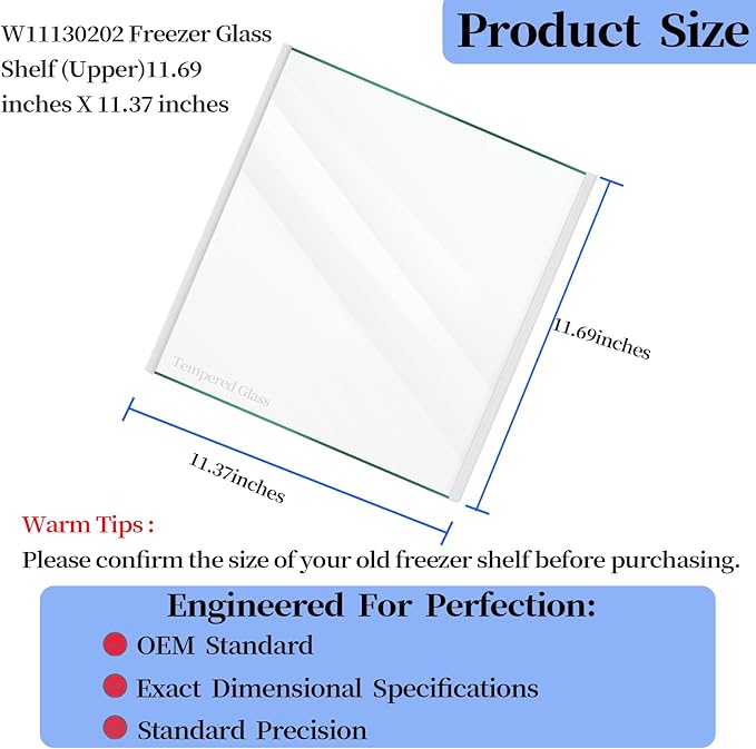 Upgraded W11130202 Whirlpool Freezer Shelf – Tempered Glass Refrigerator Drawer Shelf Replacement, Fits Fridge Door Parts and Shelves, Replaces W10527848, 4545865, EAP12347521, WRS571CIHZ04