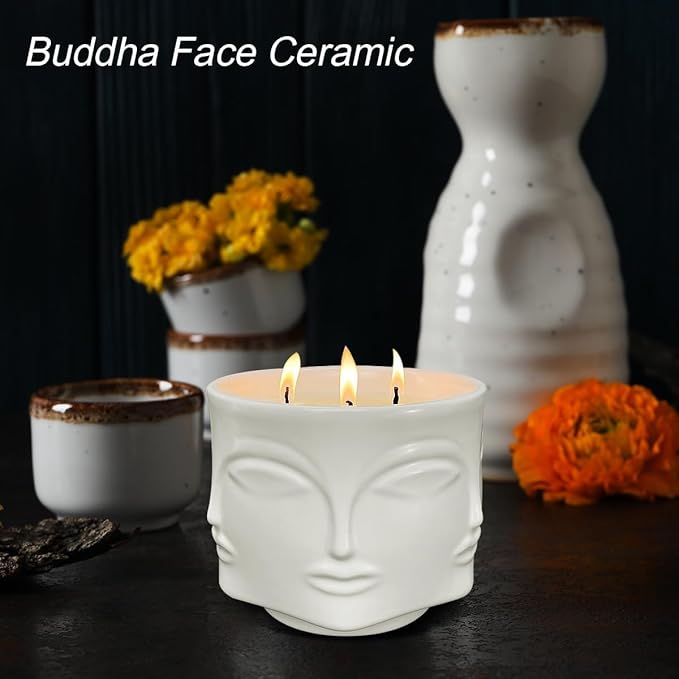 Strong Vanilla 3 Wick White Large Candle, 20oz, Ceramic, Outdoor Scented Candles, 100% Soy, for Home Scented, Yoga, Meditation, Patio, Table Decor, Beautiful Candle Jars