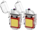 SUPRUS Waterproof 3 Modes of Flashlight Windproof Lighter Dual Arc Electric Rechargeable Dual Arc Plasma Lighter with Survival Emergency Whistle and Lanyard (Red, 2Packs)