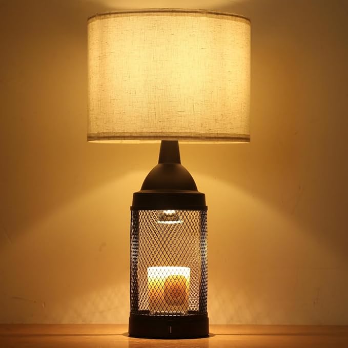 Electric Candle Warmer Lamp Dlack,24H Cycle Timer, Dimmable, Dual Charging Port, Wax Melt Warmer with 2 Bulbs,Country Lamps for Bedroom Nightstand with USB&Type-C Ports, Gifts Christmas Birthday
