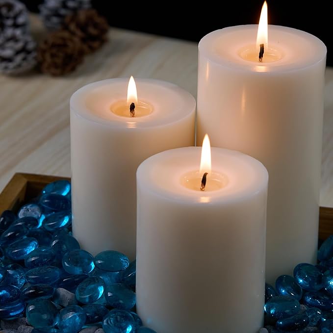 12 Packs White Pillar Candles, 50 Hours Long Burning Time Unscented Pillar Candles for Emergency,Wedding,Church, Dripless and Smokeless Table Candles Pillar, White Candles for Party, Relaxing