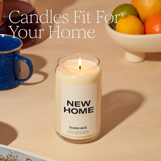 Homesick Scented Candles for Home (New Home) - 13.75 oz Long-Lasting Soy Wax Blend Jar Candle for Housewarming, 60-80 Hours Burn Time - Notes of Jasmine, Cedarwood, Lime, Sandalwood, Oakmoss & Musk