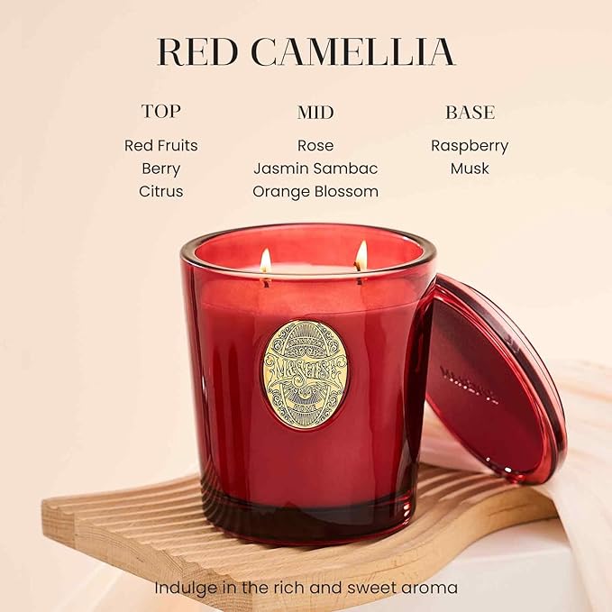 M&SENSE Large Two-Wick Strong Soy Candle | Red Camellia & Vivid Red | 19.8 oz, 120H Burn Time | Luxury Scented Candle for Women，for Relaxation,Home Décor,Sex