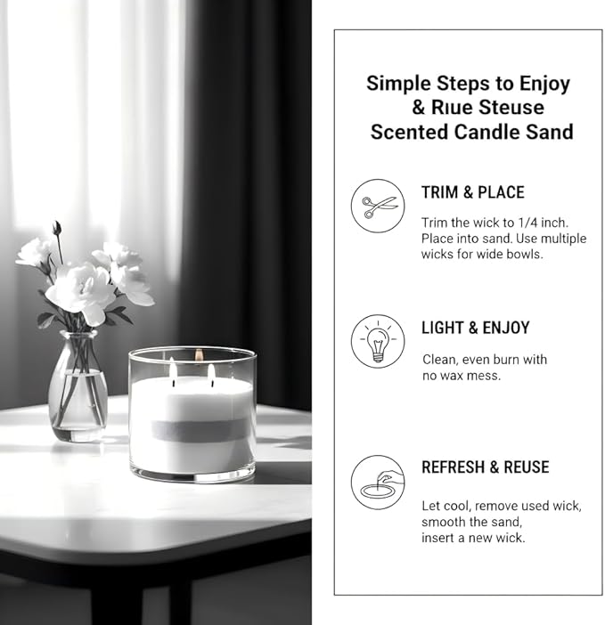 Monivi Scented Candle Sand with Wicks 3.53oz Grey Sand Candles Pearled Candle Sandwax Beads Mothers Day Gift 16 Burn Hours Refillable Candle Wax for Candle Making(Scented Eucalyptus)