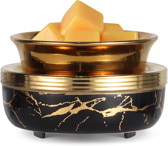 mocosa Ceramic Wax Melt Warmer 3-in-1 Candle Warmer Electric Wax Warmer for Scented Wax Melter Burner for Home,Office, for Mom Women（Black Gold）